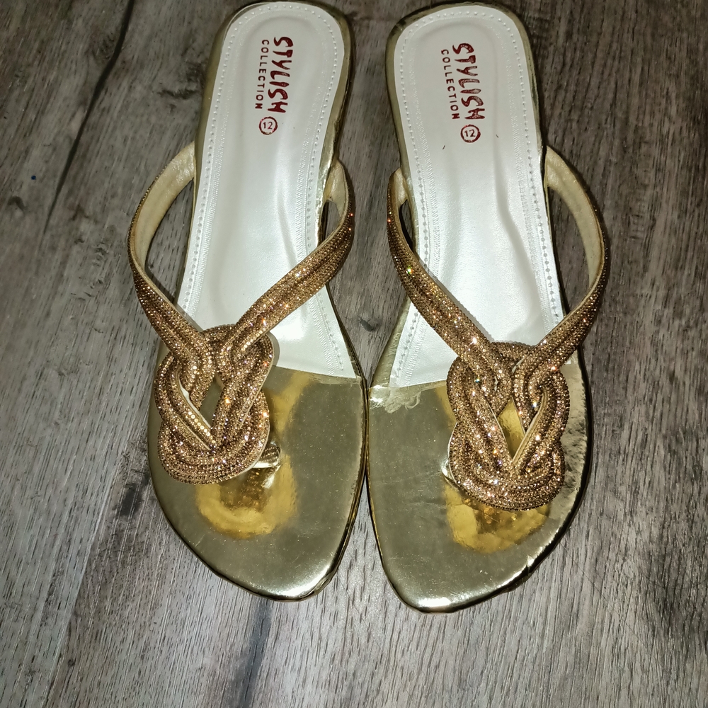 Gold Slip-On Sandals with Woven Design